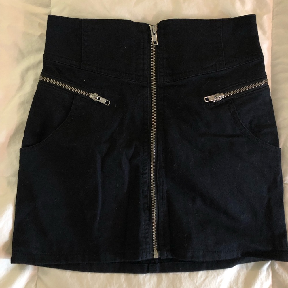 Zip Front denim mini pencil skirt
